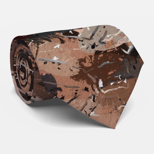 Grey, Brown and Black Paint Splatters  Tie (Rolled)