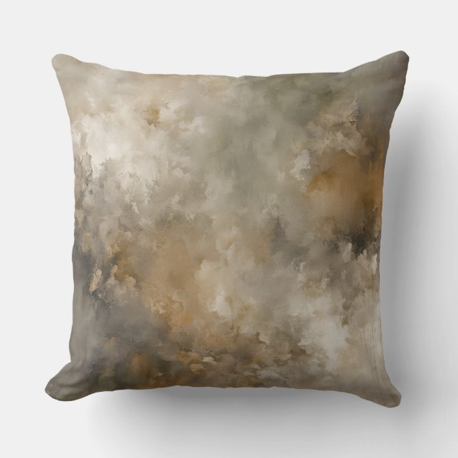 Grey Brown Beige Abstract Mottled Print Throw Pillow (Front)