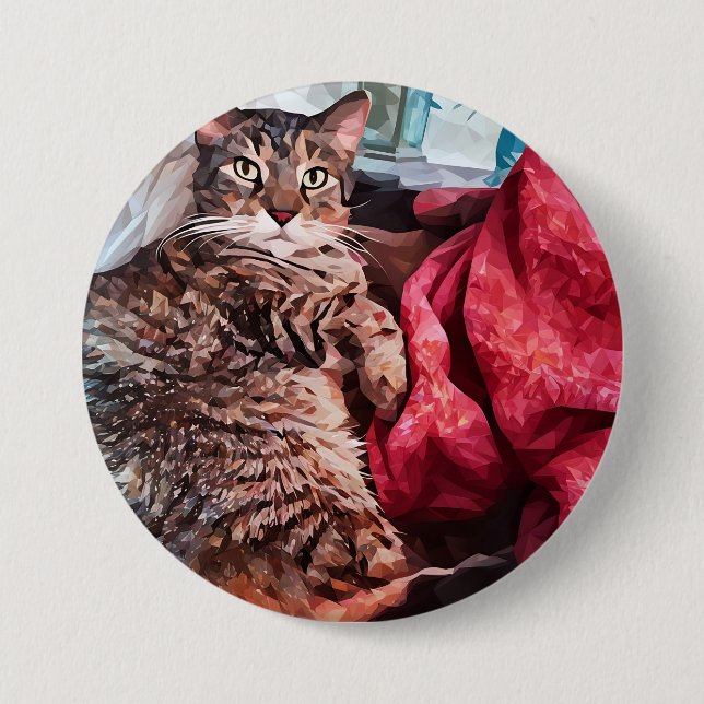 Grey brown black tabby cat lounging 3 inch round button (Front)