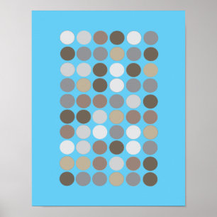 Grey & Brown Circles Blue Modern Pattern Abstract Poster