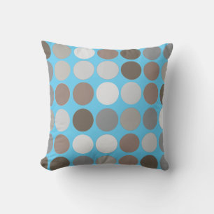 Grey Brown Circles w/Blue Modern Abstract Pattern Throw Pillow