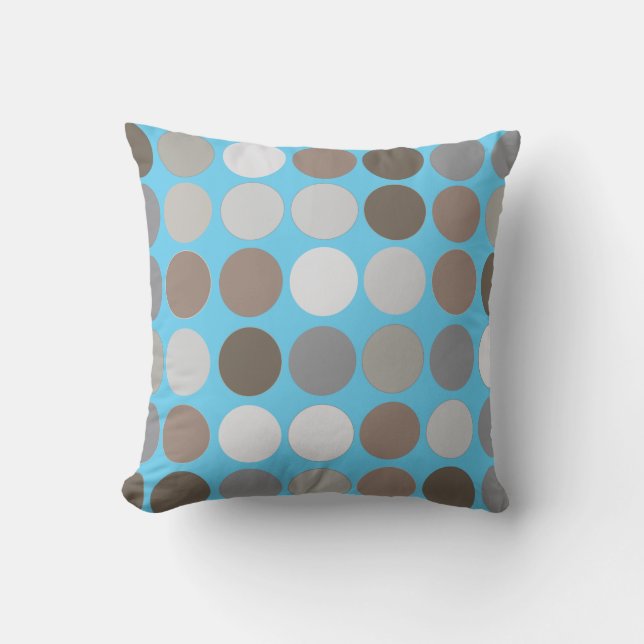 Grey Brown Circles w/Blue Modern Abstract Pattern Throw Pillow (Front)