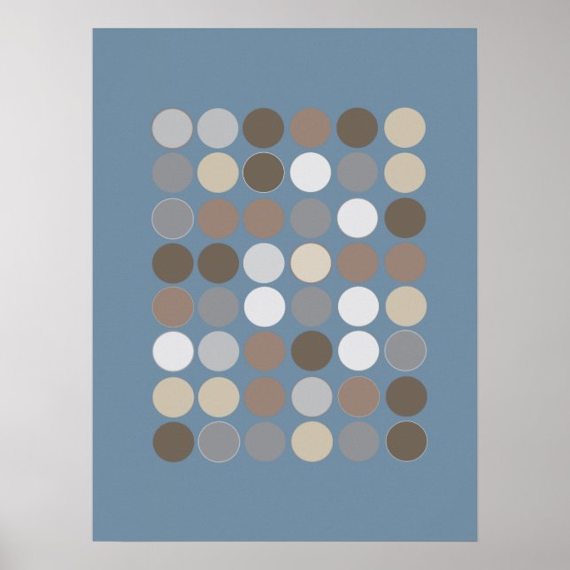 Grey & Brown Circles w/Slate Blue Pattern Modern Poster (Front)