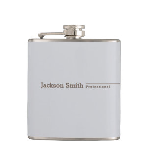 Grey brown modern minimalist personalized name hip flask