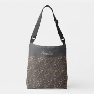 Grey brown natural flower name crossbody bag