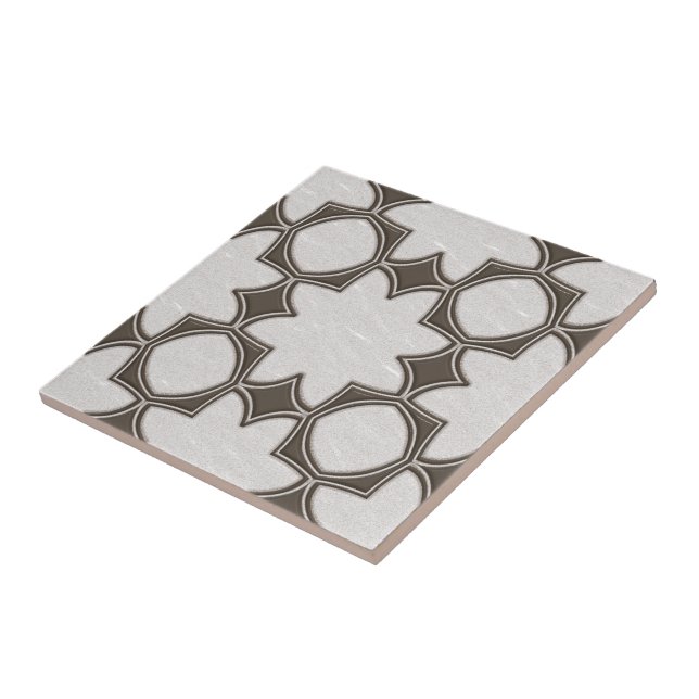 Grey Brown Off-White Eclectic Ethnic Mosaic Art Tile (Side)