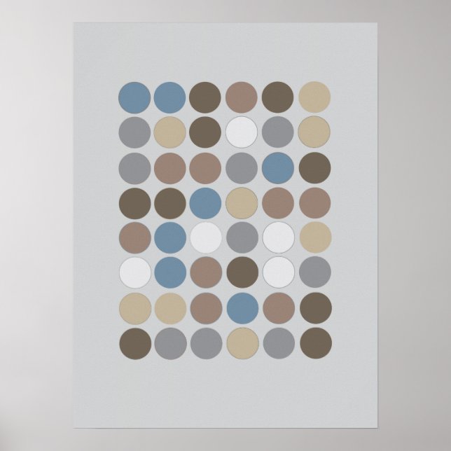 Grey Brown & Slate Blue Circles Pattern Modern Poster (Front)