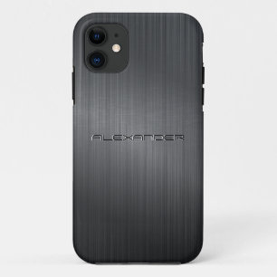 Grey Brushed Aluminum Metal Print iPhone 11 Case