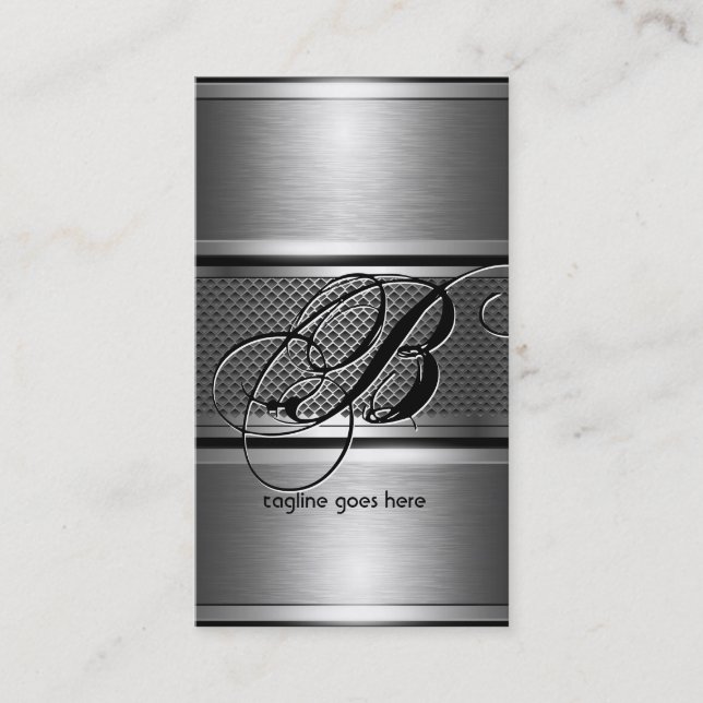 Grey Brushed Aluminum Metallic Look Customized Business Card (Front)