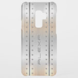 Grey brushed aluminum modern geometric design uncommon samsung galaxy s9 plus case<br><div class="desc">Image of metallic silver-grey brushed aluminum background modern geometric design with cool masculine accents. 
Optional monogram.</div>