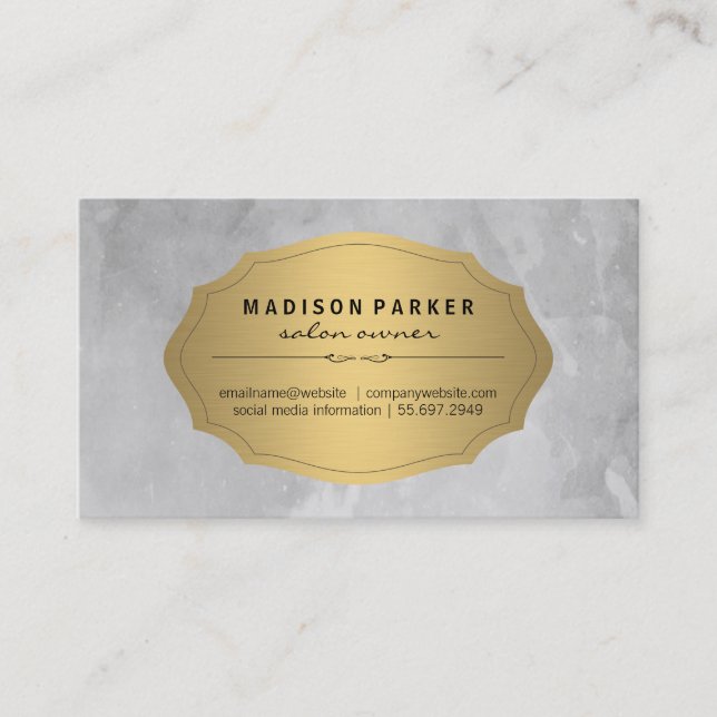 Grey Brushed Elegant Gold Label Appointment Card (Front)