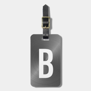 Grey Brushed Metallic Monogram Initial Luggage Tag