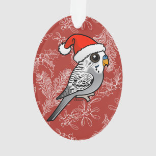 Grey Budgie Santa Claus Ornament