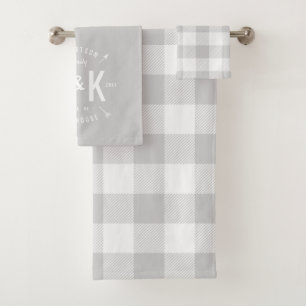 Grey Buffalo Check and Farmhouse Arrow Monogram Bath Towel Set