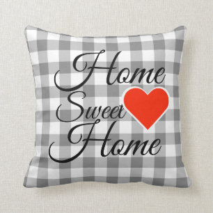 Grey Buffalo Check Home Sweet Home Throw Pillow