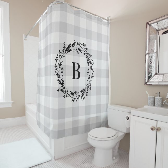Grey Buffalo Check Monogram | Farmhouse Bathroom (In Situ)