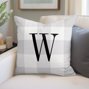 Grey Buffalo Check Monogram   Modern Farmhouse Throw Pillow