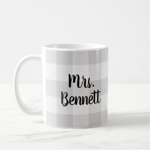 Grey Buffalo Check Mrs. Monogram Coffee Mug