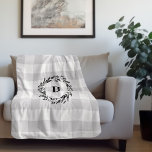 Grey Buffalo Check Wreath Monogram | Farmhouse Sherpa Blanket<br><div class="desc">Modern farmhouse buffalo check plaid sherpa blanket personalized with your monogram. So soft and cozy! Click the Customize It button to change the background colour,  add your own text and create your own unique one of a kind design!</div>