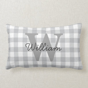 Grey Buffalo Plaid Chequered Pattern Lumbar Pillow
