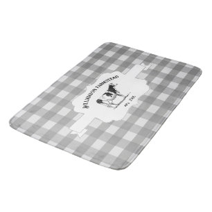 Grey Buffalo Plaid Farm Cow Bath Mat