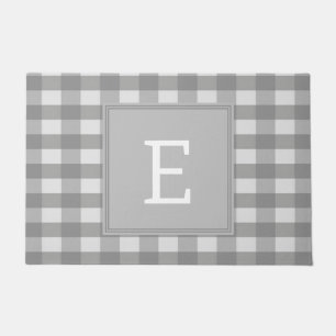 Grey Buffalo Plaid Monogram Doormat