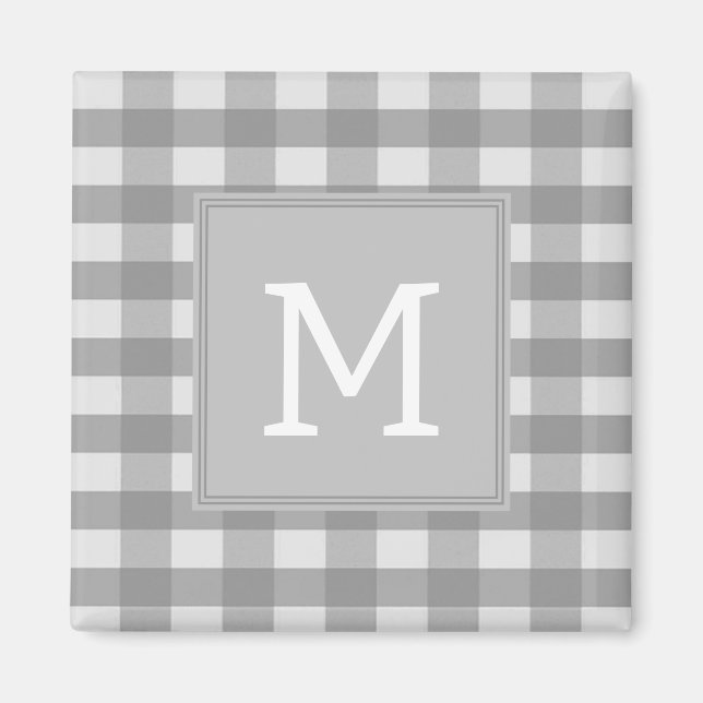Grey Buffalo Plaid Monogram Magnet (Front)
