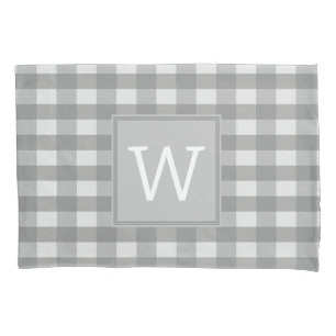 Grey Buffalo Plaid Monogram Pillowcase