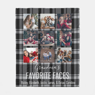 Grey Buffalo Plaid Personalized 9 Photo  Fleece Blanket