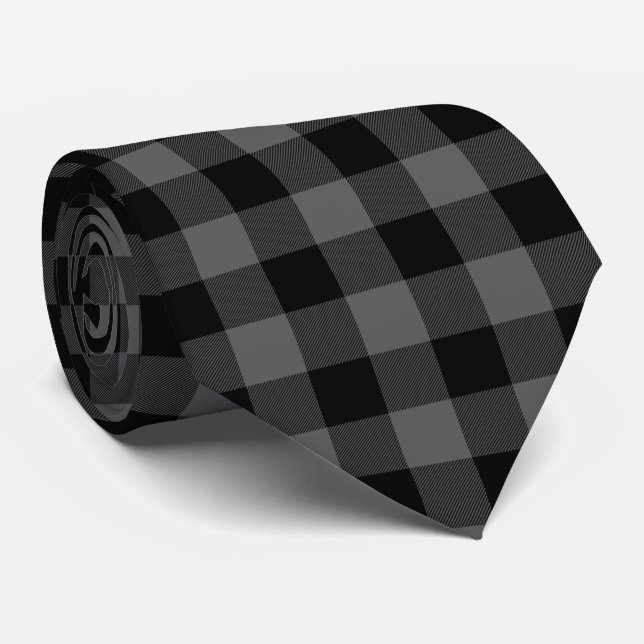 Grey Buffalo Plaid Tie (Rolled)