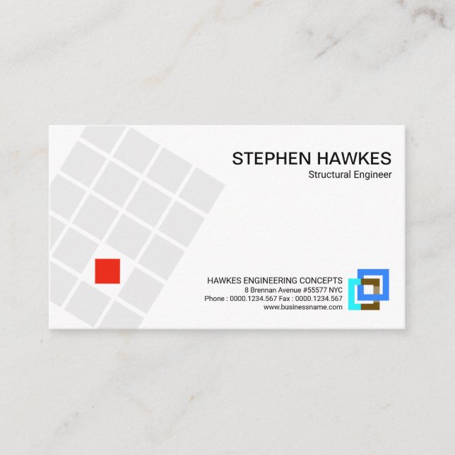 Grey Building Blocks Red Pillar Box Engineering Business Card (Front)