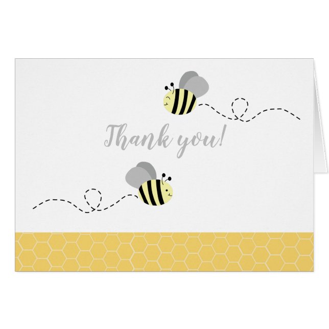 Grey Bumble Bees Folded Thank you Card Note card (Front Horizontal)