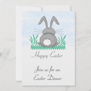 Grey Bunny Easter Dinner Invitation