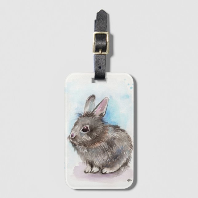 Grey Bunny Luggage Tag (Front Vertical)
