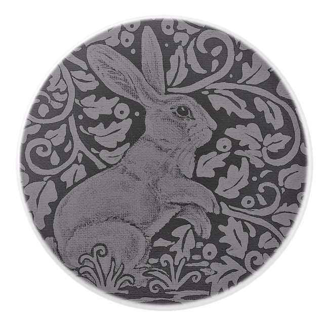 Grey Bunny Rabbit Cabinet Knob Original Art (Front)