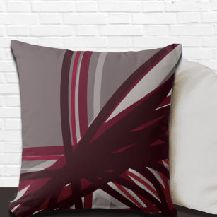 Grey & Burgundy Abstract Linear Design Throw Pillow