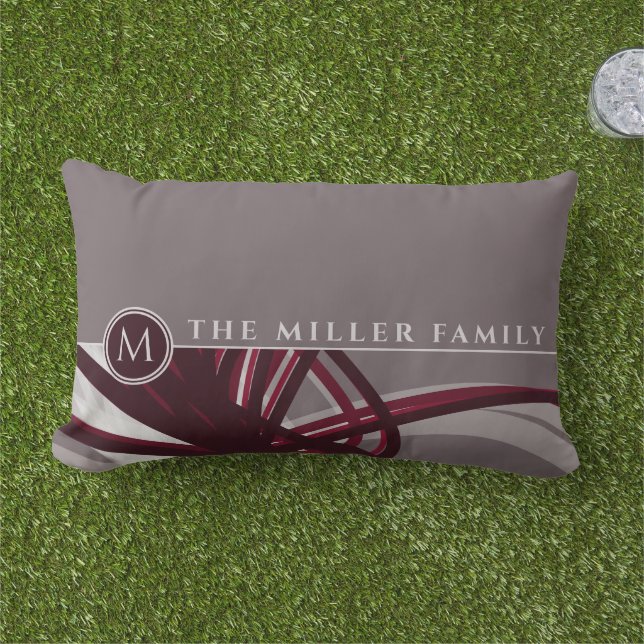 Grey & Burgundy Abstract | Monogram | Family Name Lumbar Pillow (Grass)