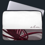 Grey & Burgundy Abstract Ribbons | Monogram Laptop Sleeve<br><div class="desc">Modern laptop sleeve with an artistic abstract design. The top portion features a simple plain white background with custom monogram initials presented in stylish lower case script. The bottom portion features grey, burgundy, white and wine coloured ribbons that are layered and interspersed to give perspective and depth against the grey...</div>