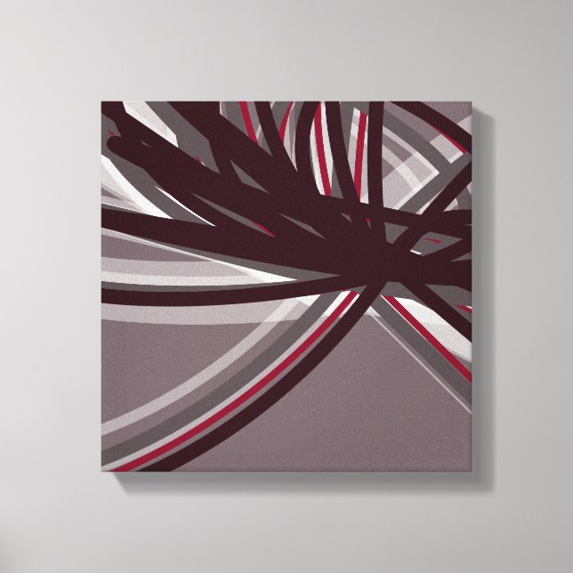 Grey & Burgundy Abstract Ribbons | Shadows & Light Canvas Print (Front)