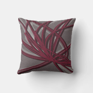 Grey & Burgundy Artistic Abstract Fabric Texture Throw Pillow