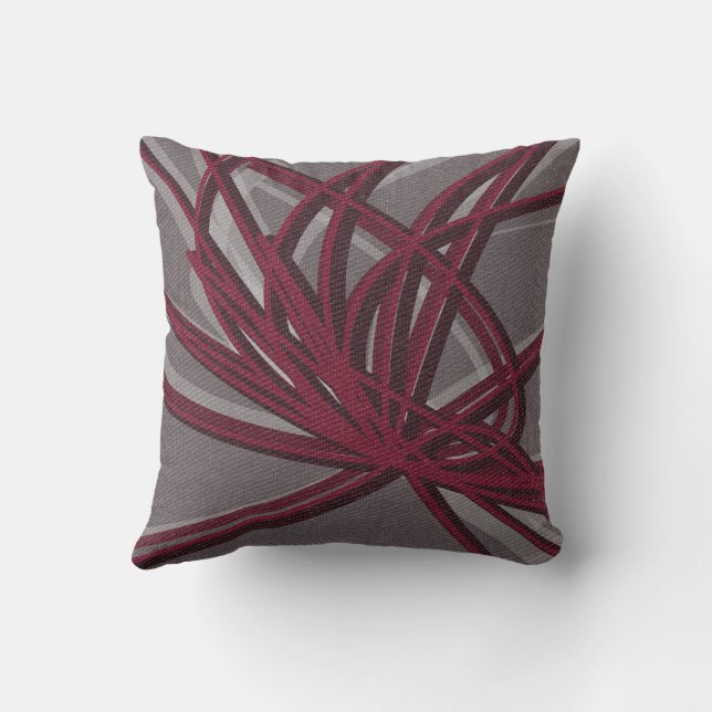 Grey & Burgundy Artistic Abstract Fabric Texture Throw Pillow (Back)