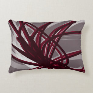 Grey & Burgundy Artistic Abstract Ribbon Design Accent Pillow