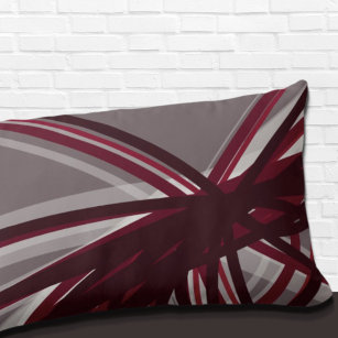 Grey & Burgundy Artistic Abstract Ribbon Design Lumbar Pillow