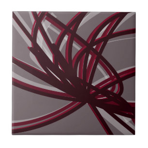 Grey & Burgundy Artistic Abstract Ribbon Tile