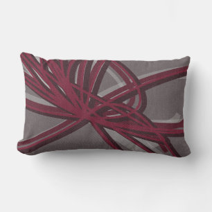 Grey & Burgundy Artistic Abstract Ribbons Lumbar Pillow