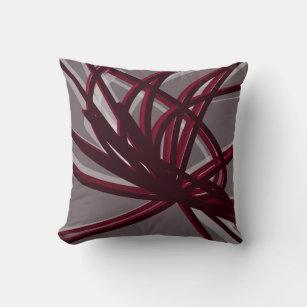 Grey & Burgundy Artistic Abstract Ribbons Throw Pillow