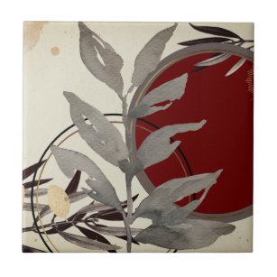 Grey Burgundy & Cream Artistic Abstract Watercolor Tile
