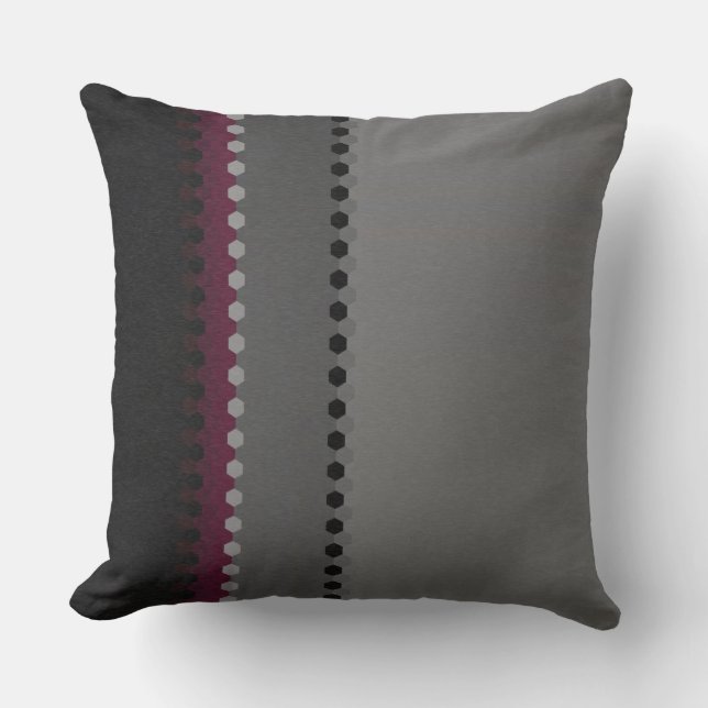 Grey Burgundy Dot Stripe Pattern Throw Pillow (Front)