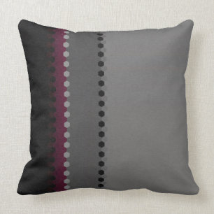 Grey Burgundy Dot Stripe Pattern Throw Pillow