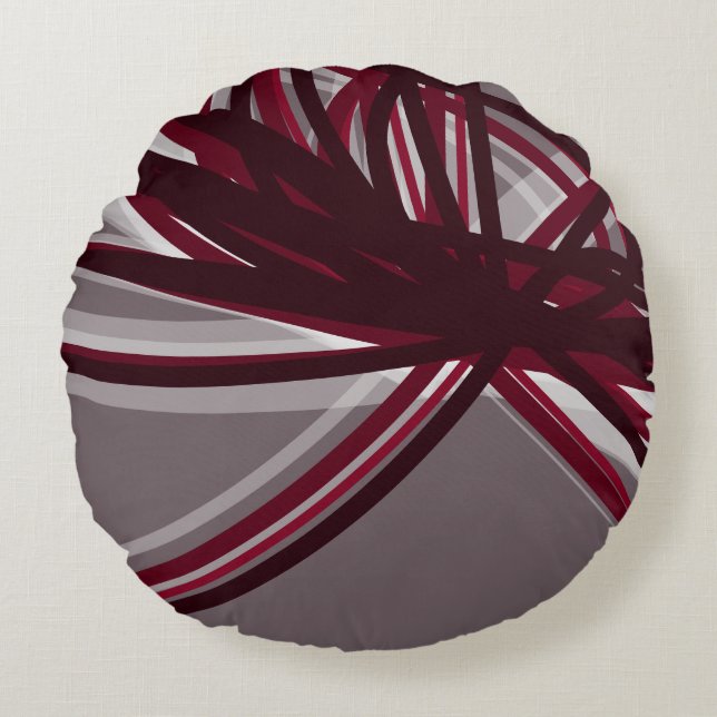 Grey & Burgundy Elegant Ribbon Design Round Pillow (Front)